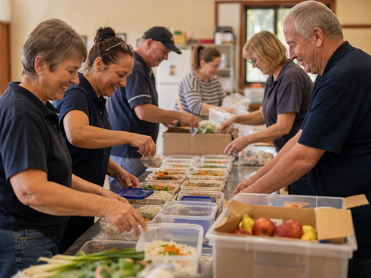 Volunteers preparing meals and supplies for community outreach